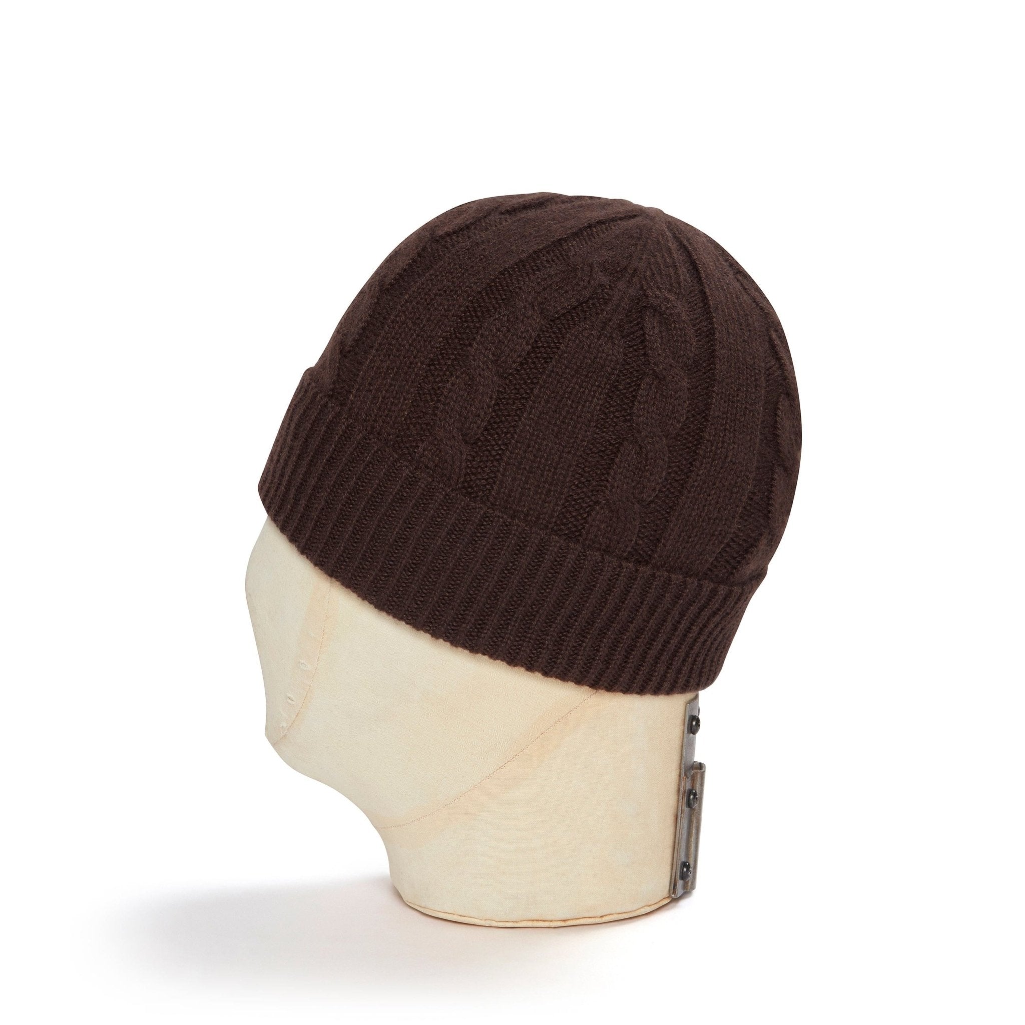 Brown Cable Knit Cashmere Beanie