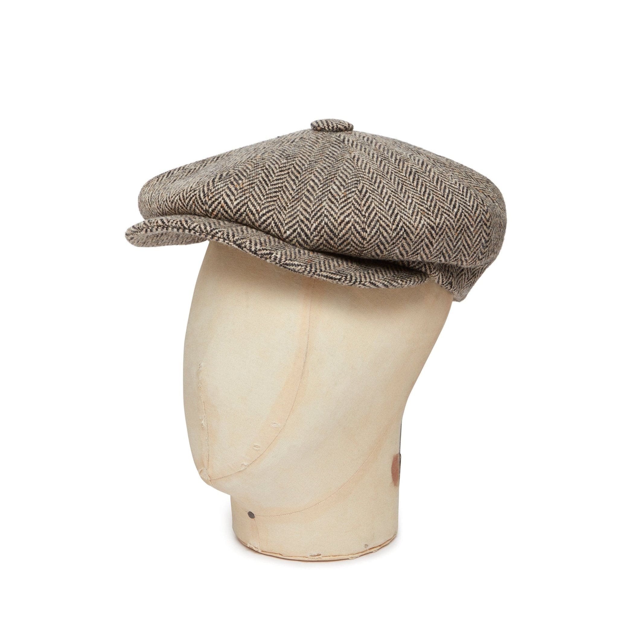 Brown & Cream Herringbone Donegal Tweed Woollen Gatsby Cap