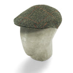 Brown Herringbone with Orange & Red Overcheck Wool Flat Cap