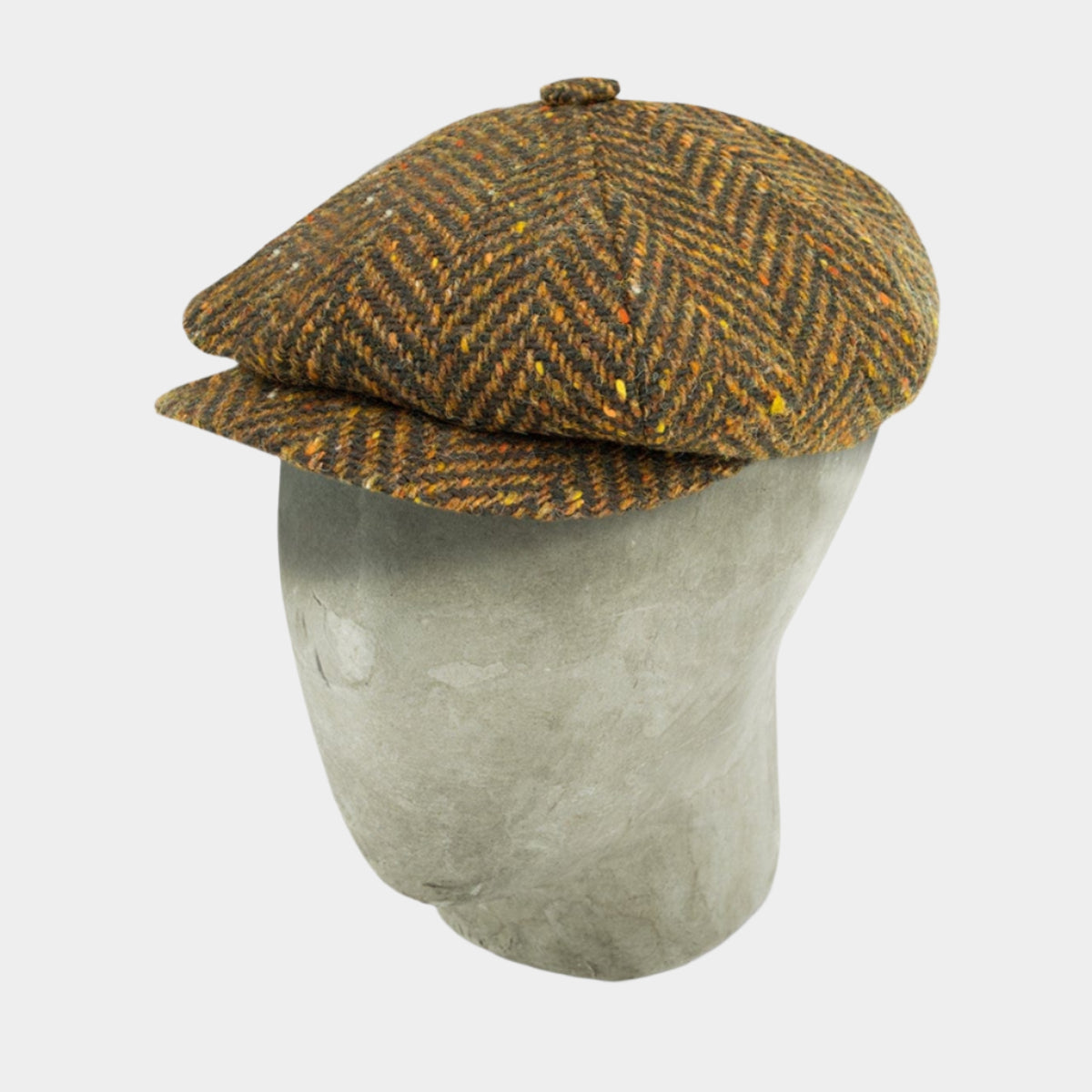 Brown Herringbone Wool Gatsby Cap