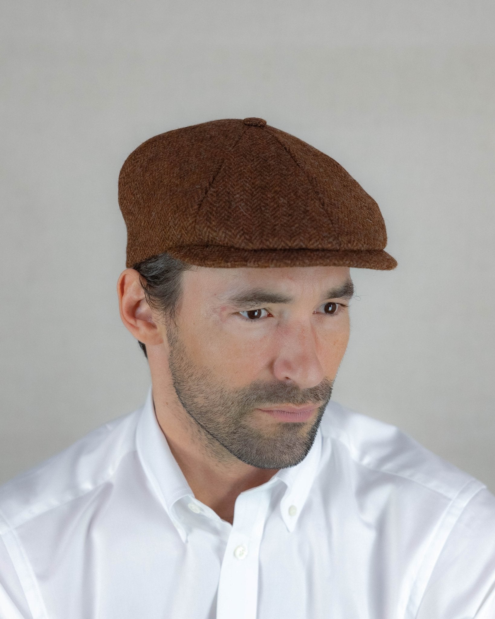 Brown Herringbone Wool Toni Cap