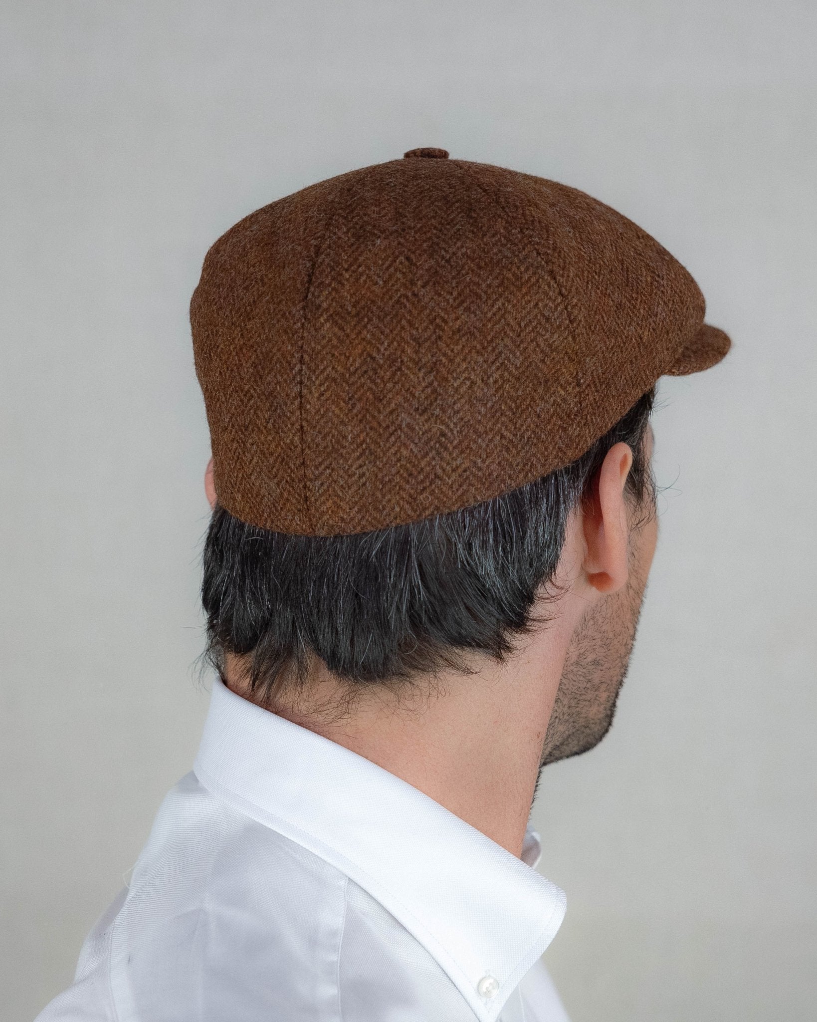 Brown Herringbone Wool Toni Cap