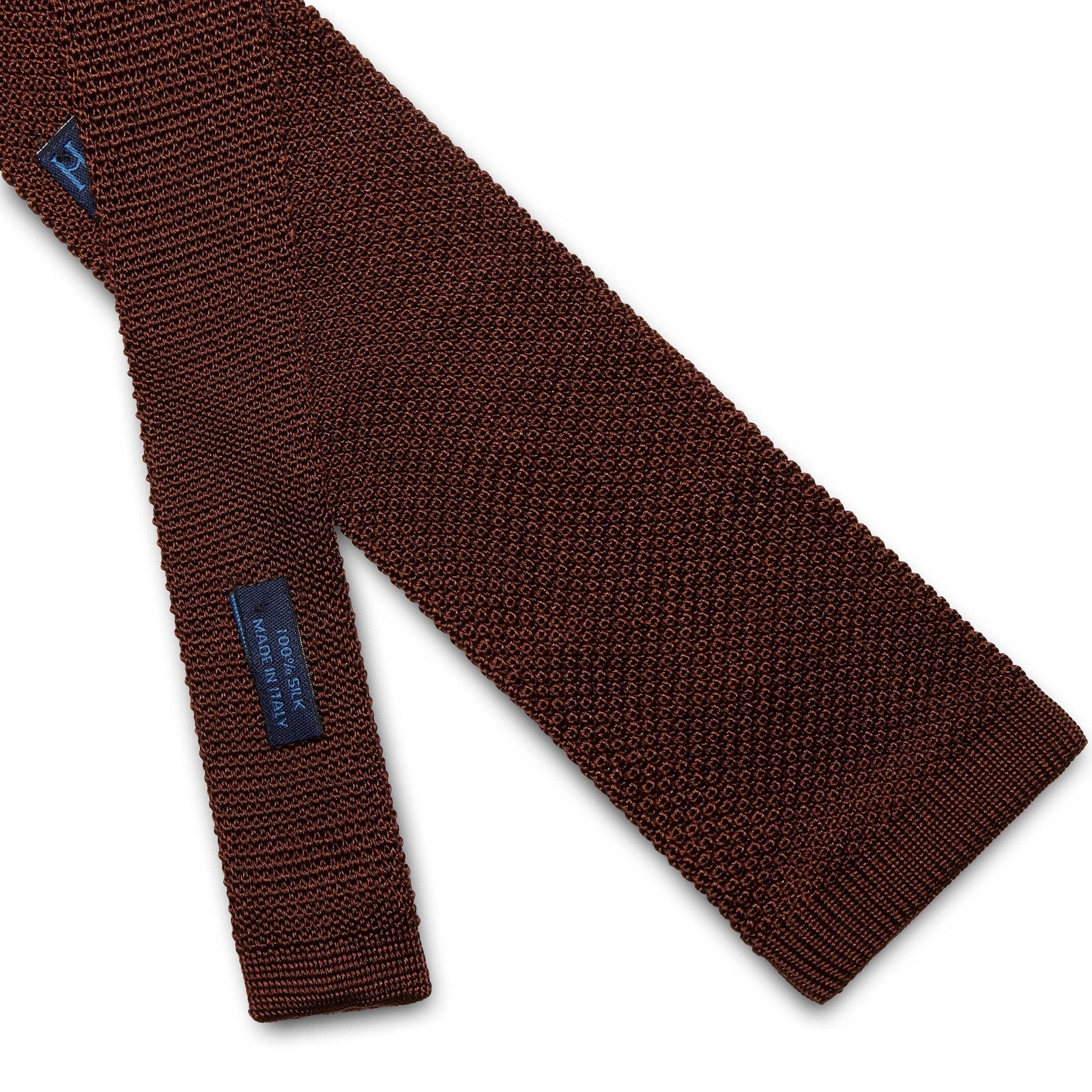 Brown Knitted Silk Tie with White Spots
