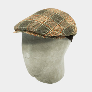 Brown & Orange Prince of Wales Check Wool Flat Cap