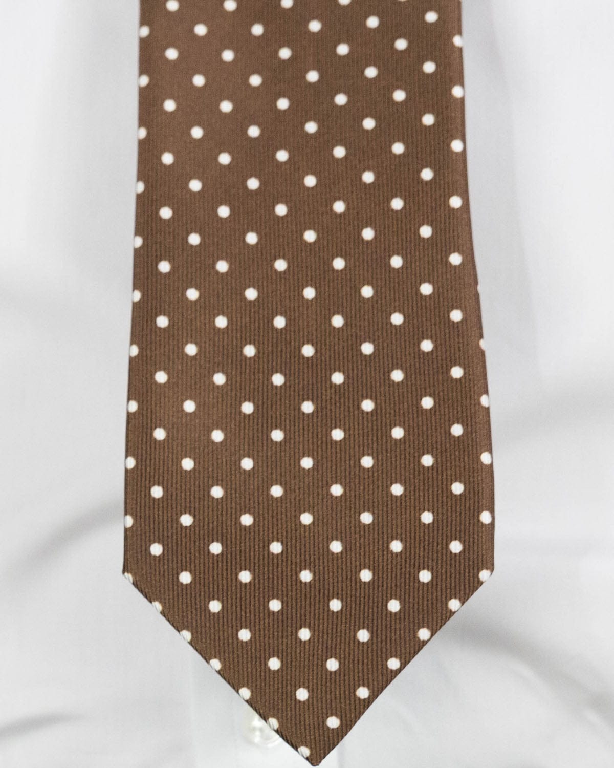 Brown Printed Silk Tie with White Medium Spots