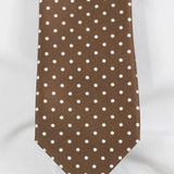 Brown Printed Silk Tie with White Medium Spots