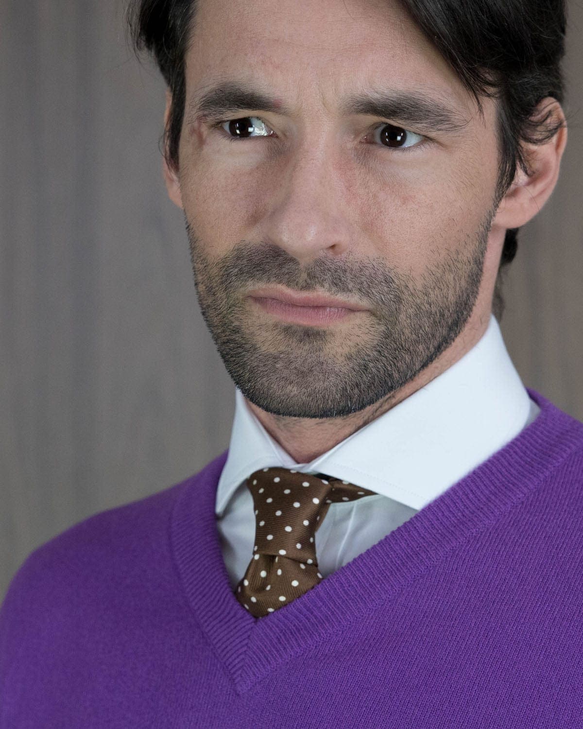 Brown Printed Silk Tie with White Medium Spots