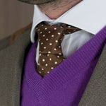Brown Printed Silk Tie with White Medium Spots