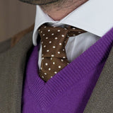 Brown Printed Silk Tie with White Medium Spots