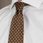 Brown Printed Silk Tie with White Medium Spots