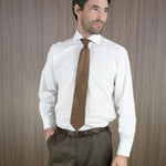 Brown Printed Silk Tie with White Medium Spots