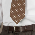 Brown Printed Silk Tie with White Medium Spots