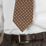 Brown Printed Silk Tie with White Medium Spots