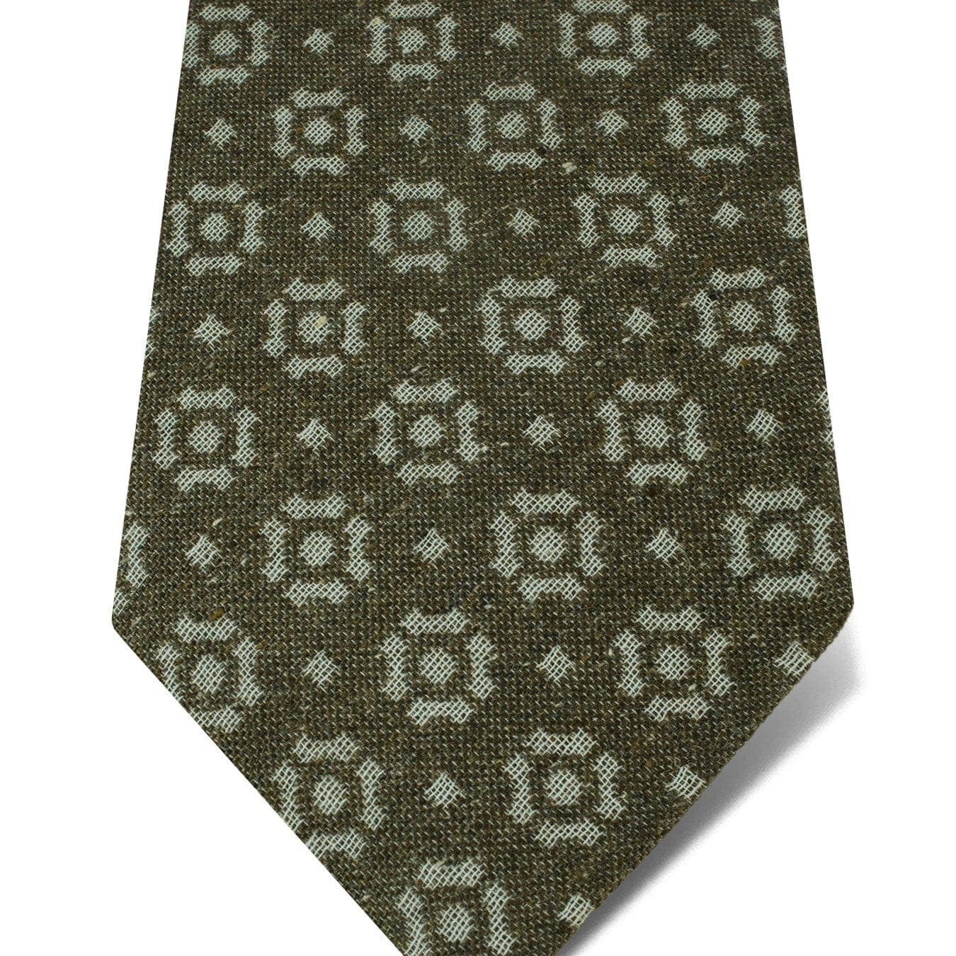 Brown & White Woven Cotton & Silk Tie with White Abstract Pattern