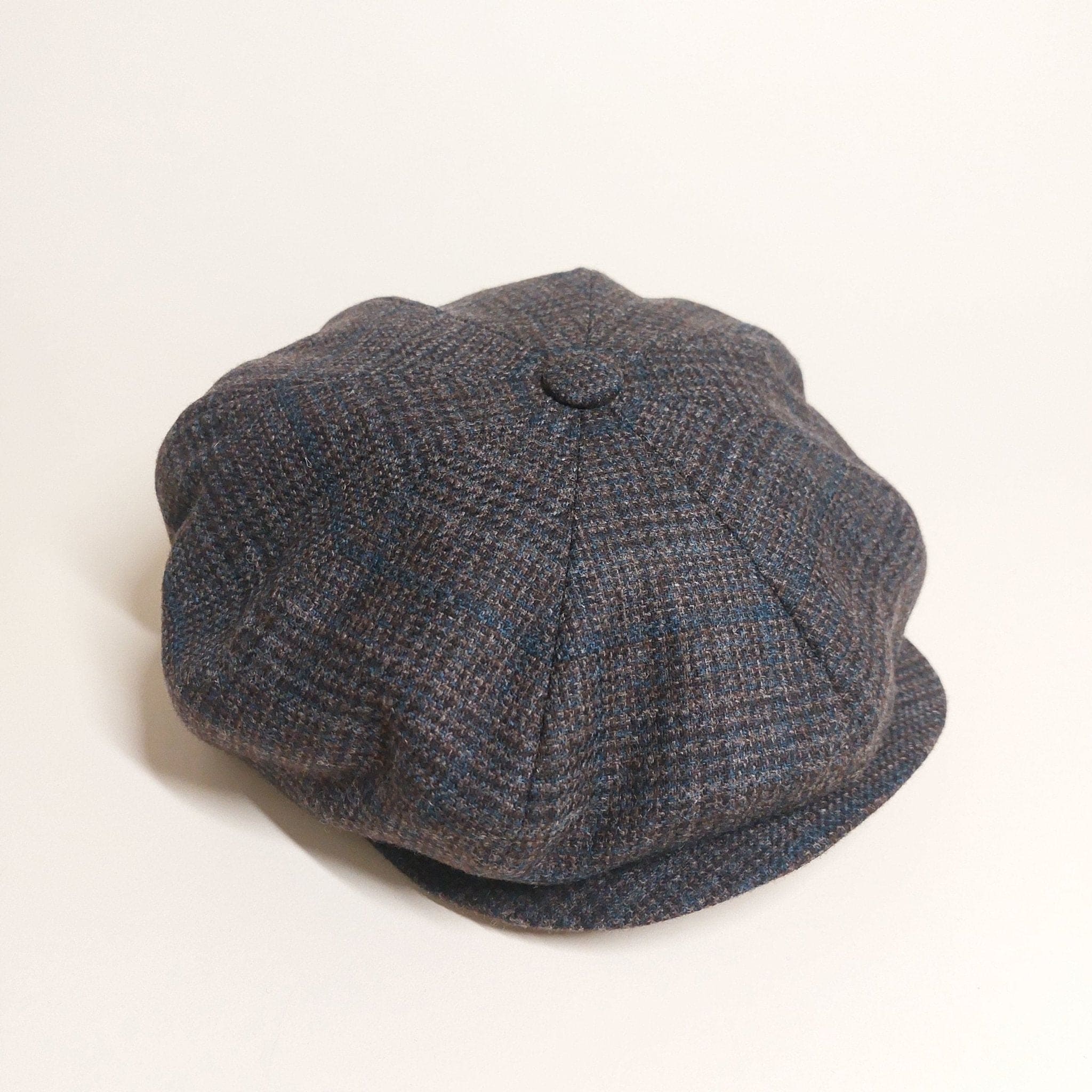 Brown With Blue POW Check Wool & Cashmere Gatsby Cap