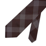 Brown with White Check Woven Silk Tie