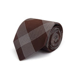 Brown with White Check Woven Silk Tie