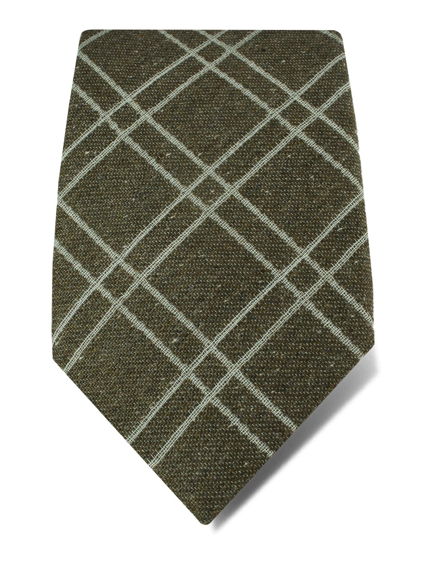 Brown Woven Cotton & Silk Tie with White Overcheck