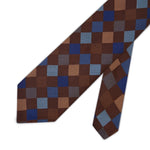 Brown Woven Silk Tie with Blue Large Check