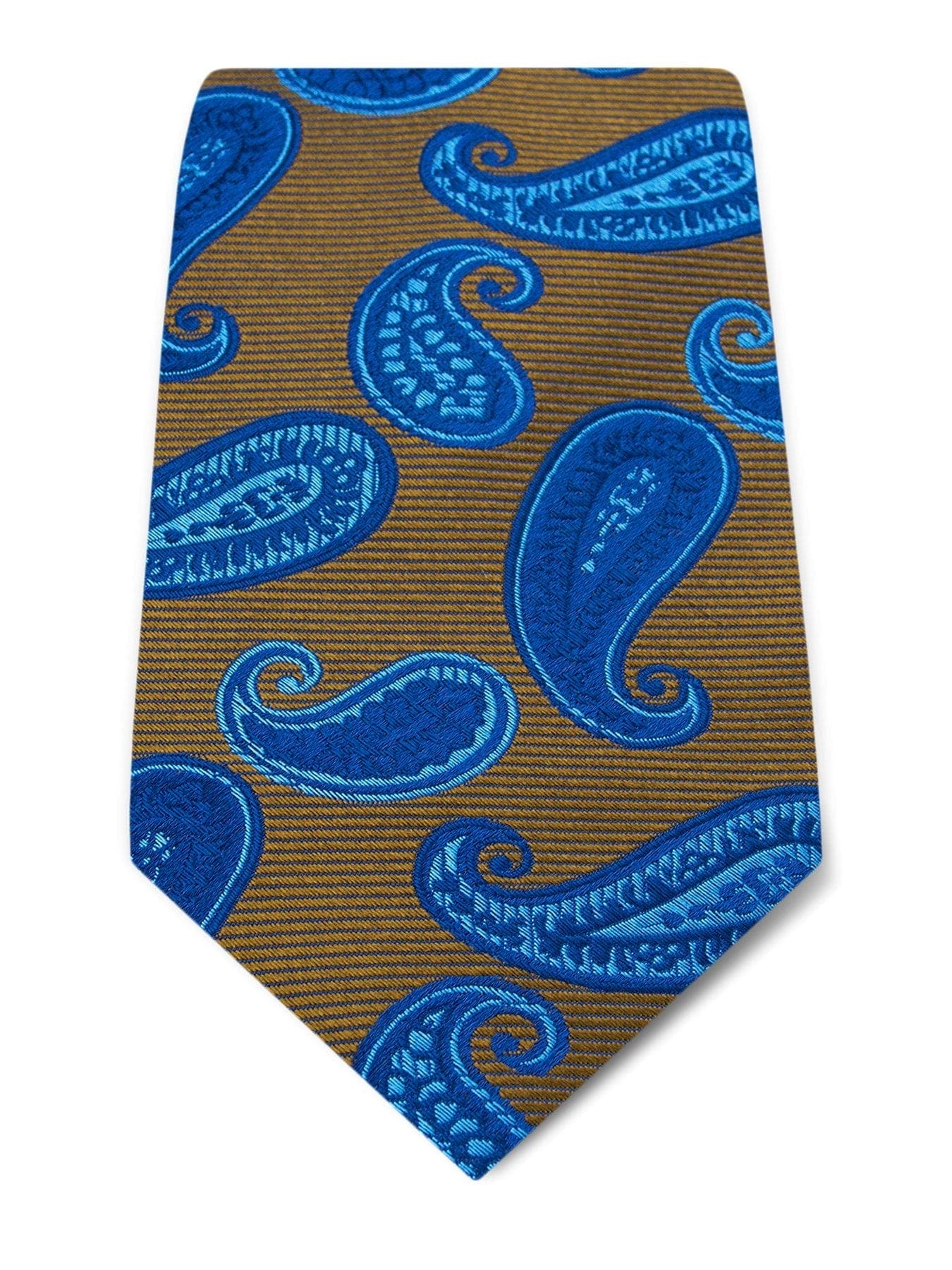 Brown Woven Silk Tie with Blue & Navy Spaced Paisley