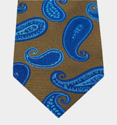 Brown Woven Silk Tie with Blue & Navy Spaced Paisley