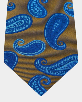 Brown Woven Silk Tie with Blue & Navy Spaced Paisley