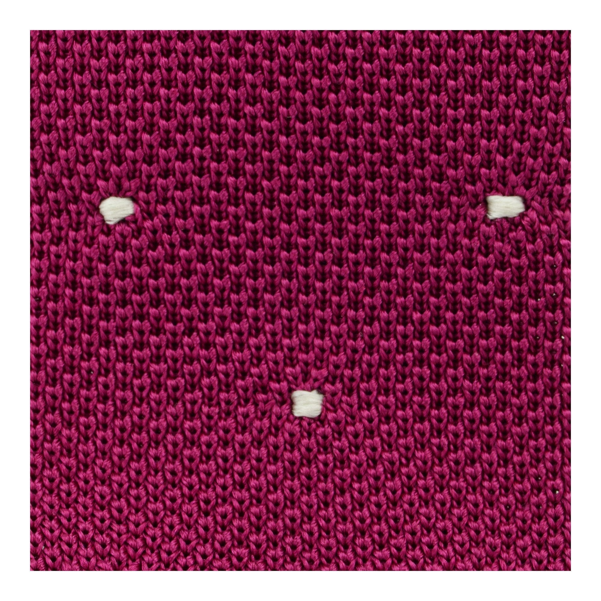 Cerise Knitted Silk Tie with White Spots