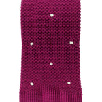 Cerise Knitted Silk Tie with White Spots