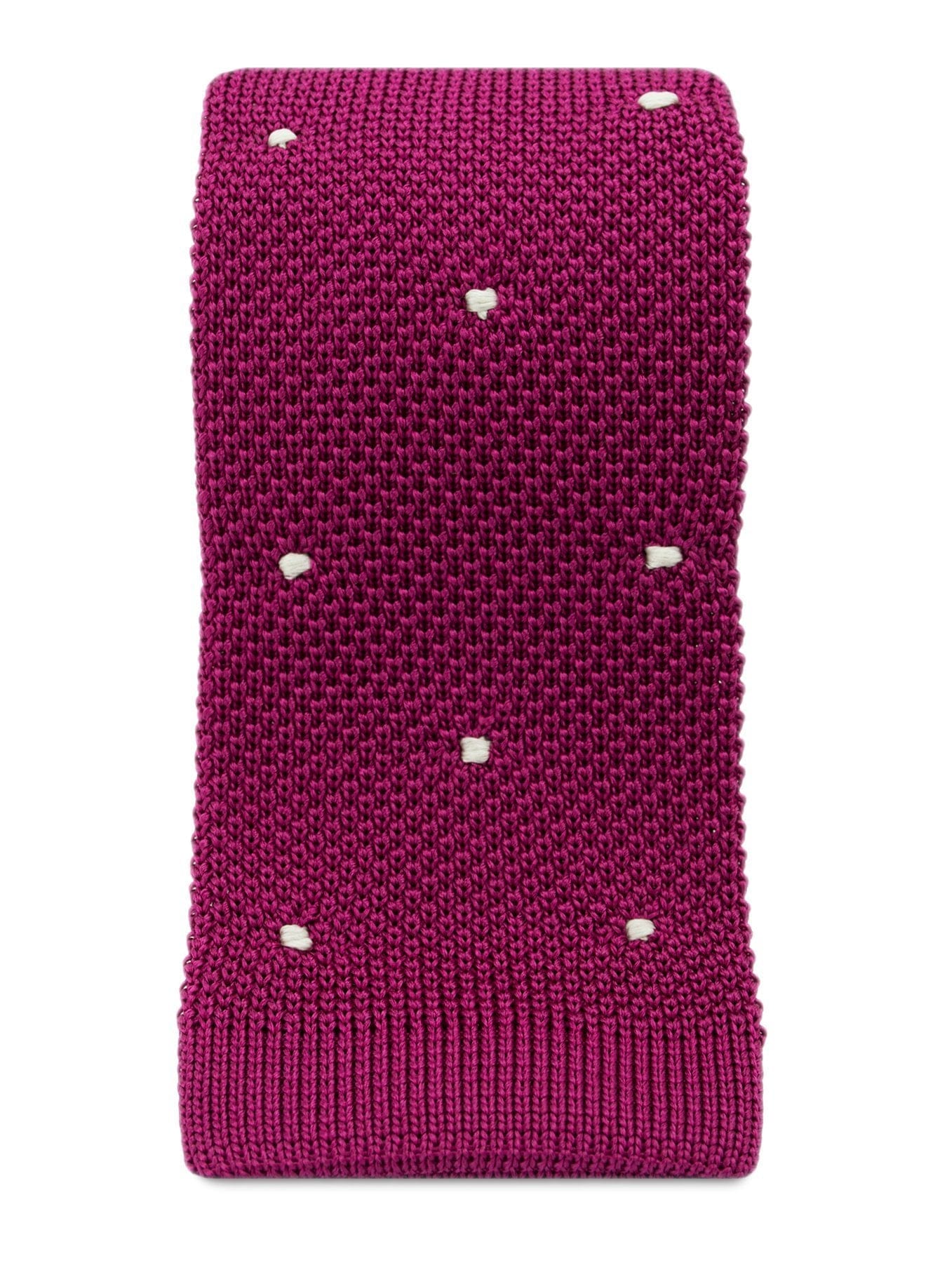Cerise Knitted Silk Tie with White Spots
