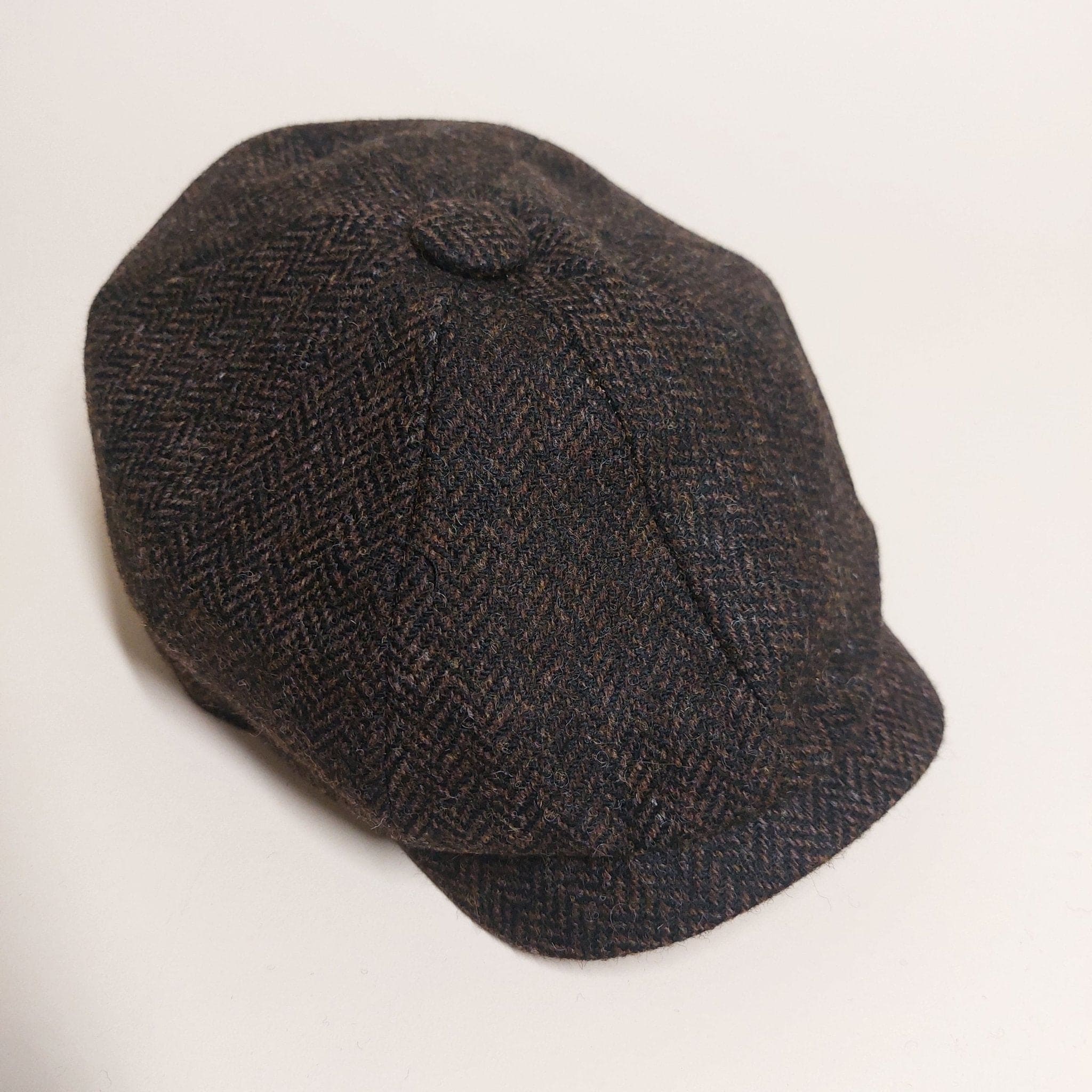 Chocolate Brown Herringbone 100% Wool Made In England Gatsby Cap