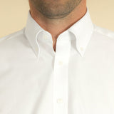 Chemise Coupe Classique, Col Boutonné, Poignets 2 Boutons en Coton Oxford Blanc Uni