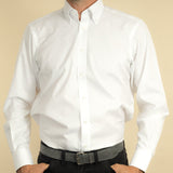 Chemise Coupe Classique, Col Boutonné, Poignets 2 Boutons en Coton Oxford Blanc Uni