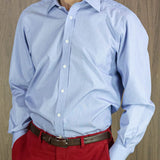 Classic Fit, Classic Collar, 2 Button Cuff Shirt in a Blue & White Hairline Poplin Cotton - Hilditch & Key