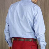 Classic Fit, Classic Collar, 2 Button Cuff Shirt in a Blue & White Hairline Poplin Cotton - Hilditch & Key