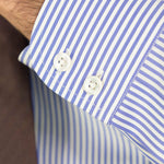 Classic Fit, Classic Collar, 2 Button Cuff Shirt in a Blue & White Medium Bengal Poplin Cotton - Hilditch & Key