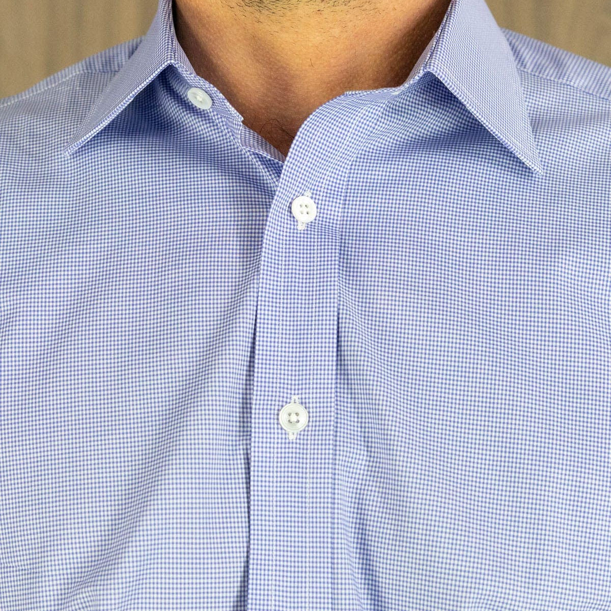 Classic Fit, Classic Collar, 2 Button Cuff Shirt in a Blue & White Shepherds Check Poplin Cotton