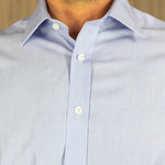 Classic Fit, Classic Collar, 2 Button Cuff Shirt in a Plain Blue End-On-End Cotton - Hilditch & Key