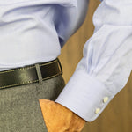 Classic Fit, Classic Collar, 2 Button Cuff Shirt in a Plain Blue End-On-End Cotton - Hilditch & Key