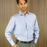 Classic Fit, Classic Collar, 2 Button Cuff Shirt in a Plain Blue End-On-End Cotton - Hilditch & Key