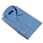 Classic Fit, Classic Collar, 2 Button Cuff Shirt in a Plain Blue Poplin Cotton - Hilditch & Key