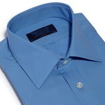 Classic Fit, Classic Collar, 2 Button Cuff Shirt in a Plain Blue Poplin Cotton - Hilditch & Key