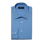 Classic Fit, Classic Collar, 2 Button Cuff Shirt in a Plain Blue Poplin Cotton - Hilditch & Key