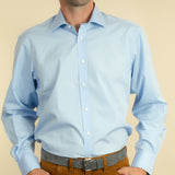 Classic Fit, Classic Collar, 2 Button Cuff Shirt in a Plain Sky Blue Poplin Cotton