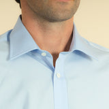 Classic Fit, Classic Collar, 2 Button Cuff Shirt in a Plain Sky Blue Poplin Cotton