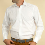 Classic Fit, Classic Collar, 2 Button Cuff Shirt in a Plain White Poplin Cotton