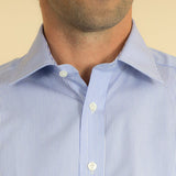 Classic Fit, Classic Collar, Double Cuff Shirt in a Blue & White Fine Bengal Poplin Cotton