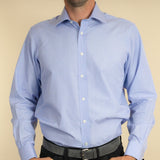 Classic Fit, Classic Collar, Double Cuff Shirt in a Plain Blue End-On-End Cotton