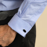 Classic Fit, Classic Collar, Double Cuff Shirt in a Plain Blue End-On-End Cotton