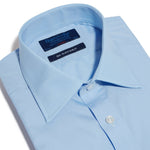 Classic Fit, Classic Collar, Double Cuff Shirt in a Plain Blue Sea Island Quality Poplin Cotton - Hilditch & Key