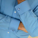 Classic Fit, Classic Collar, Double Cuff Shirt in a Plain French Blue Poplin Cotton